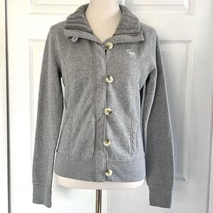 Abercrombie & Fitch Moose Logo Gray Lightweight Full-Zip Jacket Womens sz L